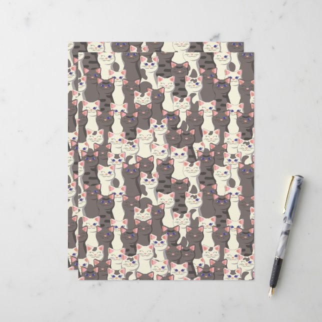 White and grey cats pattern letterhead (Front/Back In Situ)
