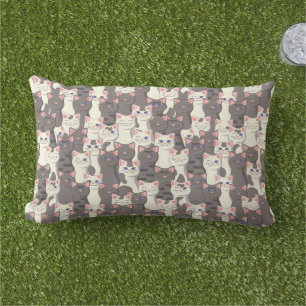 White and grey cats pattern lumbar pillow