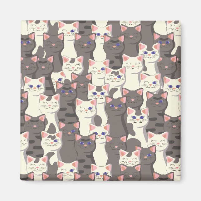 White and grey cats pattern magnet (Front)