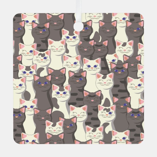 White and grey cats pattern metal ornament (Front)