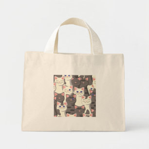 White and grey cats pattern mini tote bag