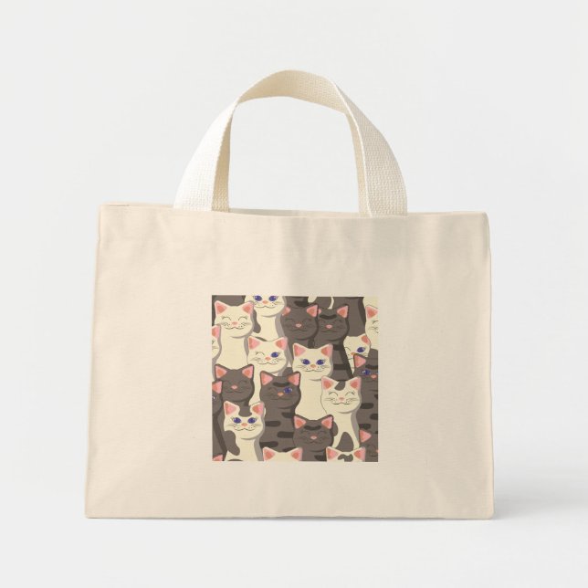 White and grey cats pattern mini tote bag (Front)