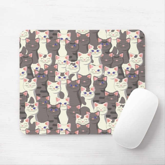 White and grey cats pattern mouse pad (With Mouse)