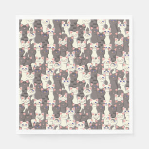 White and grey cats pattern napkin