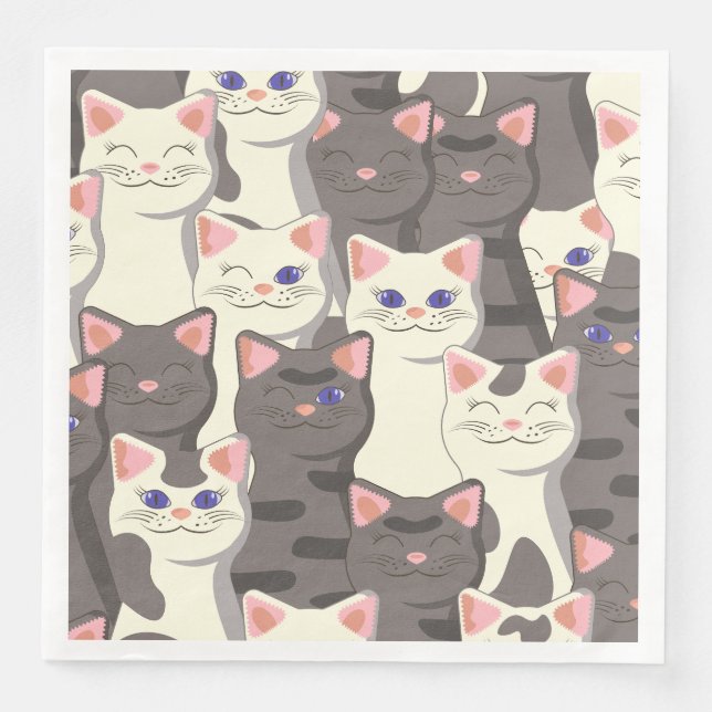White and grey cats pattern napkin (Front)