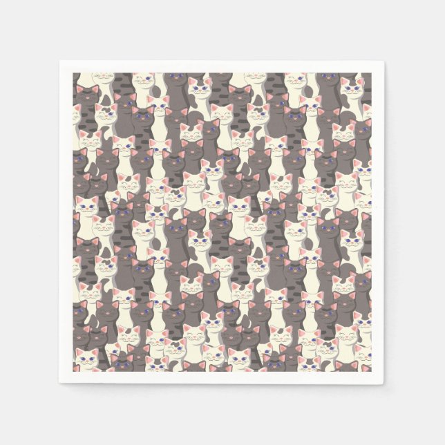 White and grey cats pattern napkin (Front)