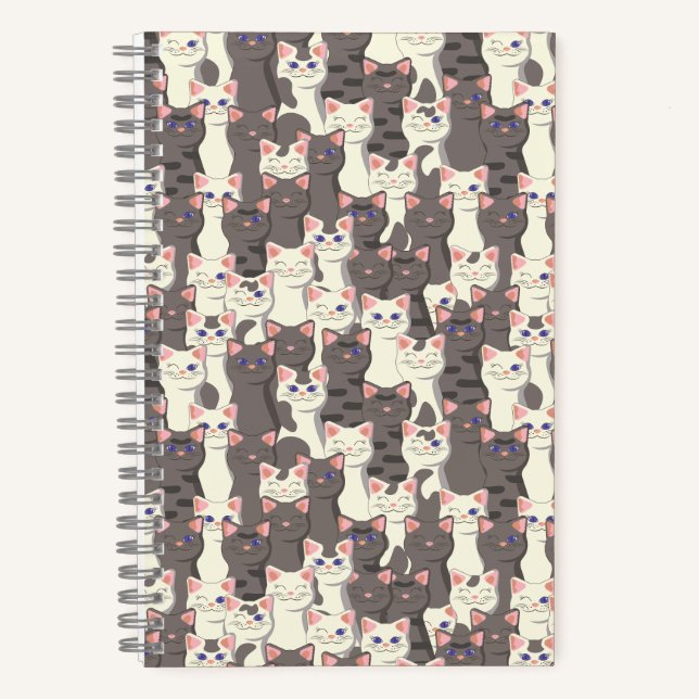 White and grey cats pattern notebook (Front)
