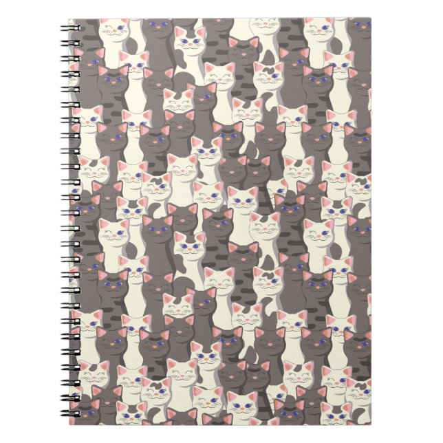 White and grey cats pattern notebook (Front)