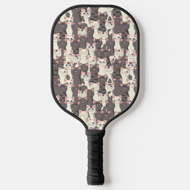 White and grey cats pattern pickleball paddle (Front)