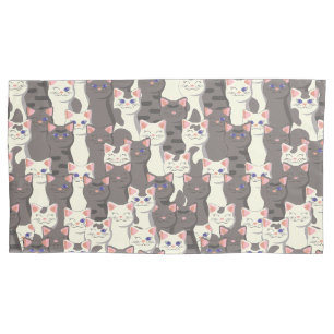 White and grey cats pattern pillowcase
