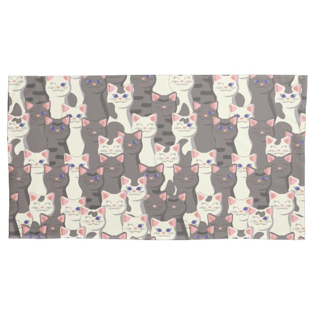 White and grey cats pattern pillowcase (Front-Left)