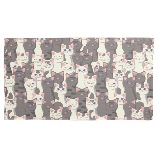 White and grey cats pattern pillowcase (Front)