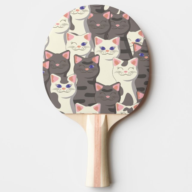 White and grey cats pattern ping pong paddle (Front)