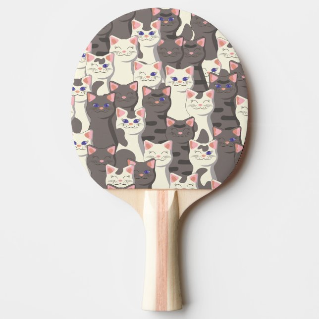 White and grey cats pattern ping pong paddle (Front)