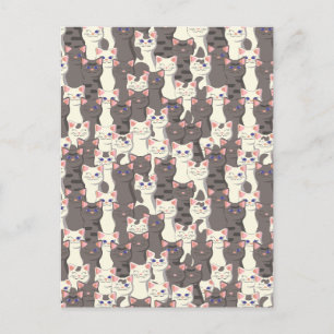 White and grey cats pattern postcard