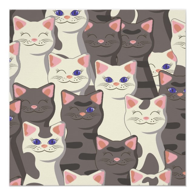 White and grey cats pattern poster (Front)