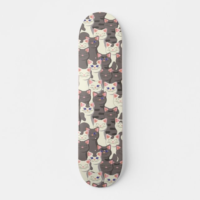 White and grey cats pattern skateboard (Front)