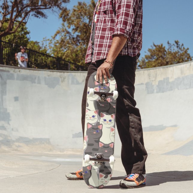 White and grey cats pattern skateboard (Outdoor 2)