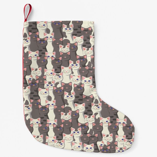 White and grey cats pattern small christmas stocking (Front)