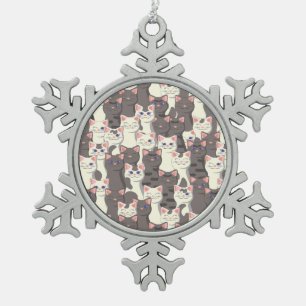 White and grey cats pattern snowflake pewter christmas ornament