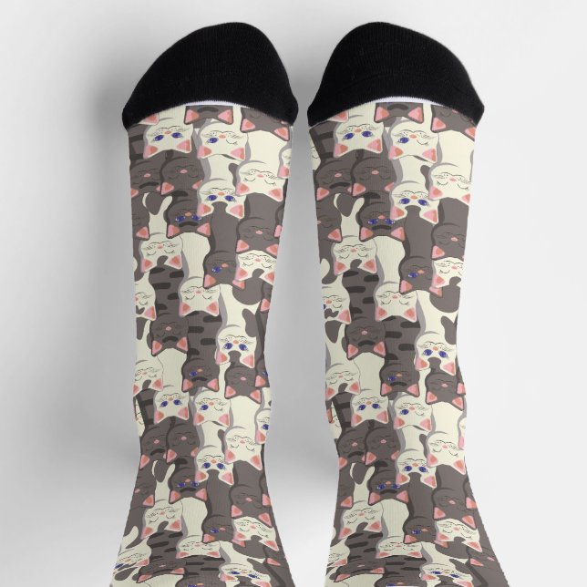 White and grey cats pattern socks (Top)