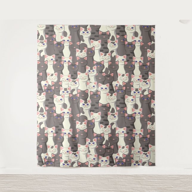 White and grey cats pattern tapestry (Front)