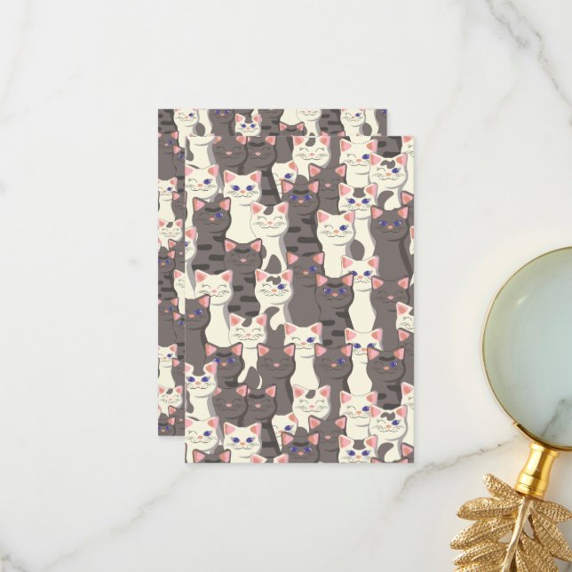 White and grey cats pattern thank you card (Front/Back In Situ)