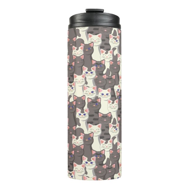White and grey cats pattern thermal tumbler (Front)