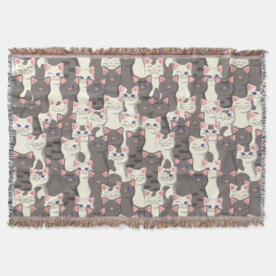 White and grey cats pattern throw blanket