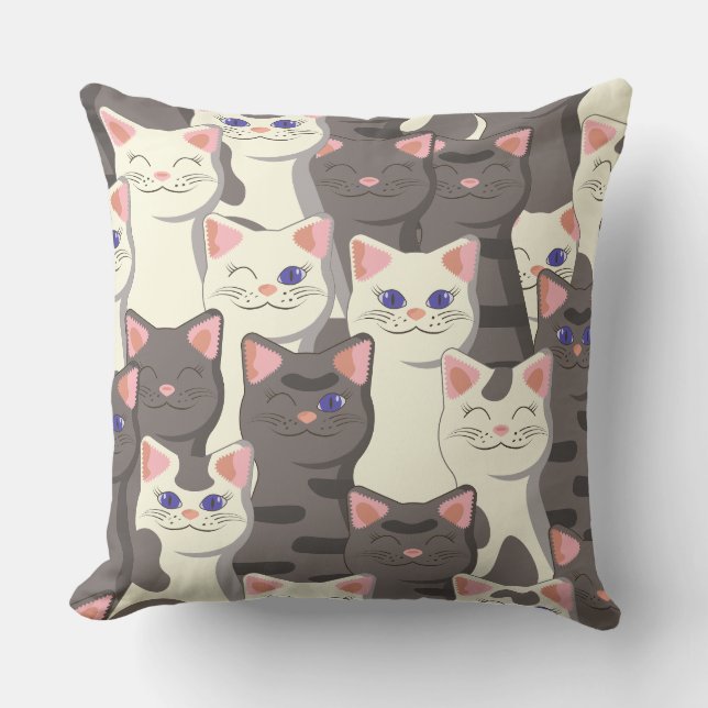 White and grey cats pattern throw pillow (Front)
