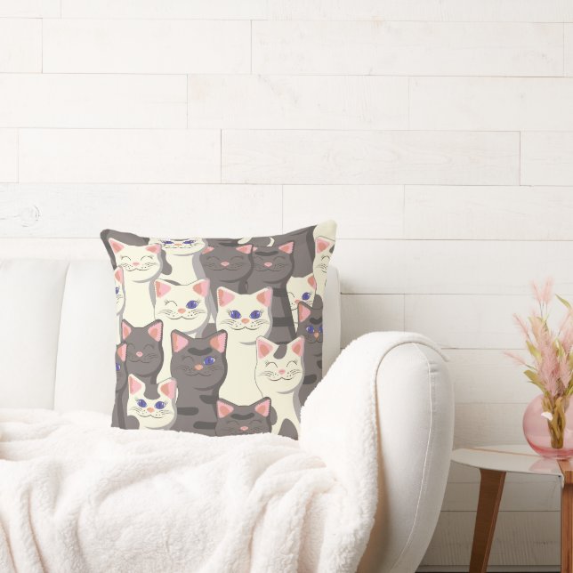 White and grey cats pattern throw pillow (Couch)