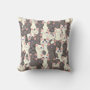 White and grey cats pattern throw pillow