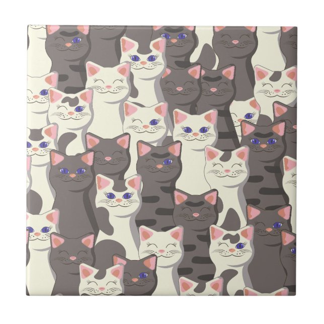 White and grey cats pattern tile (Front)