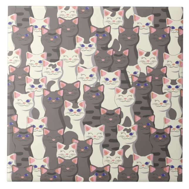 White and grey cats pattern tile (Front)