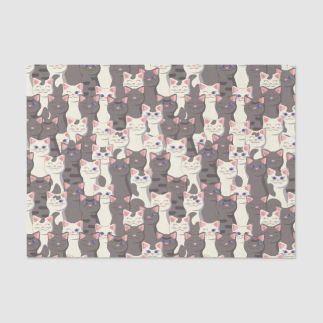 White and grey cats pattern tissue paper (Front)