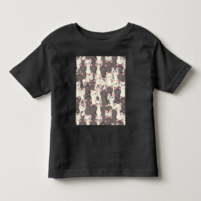 White and grey cats pattern toddler t-shirt (Front)