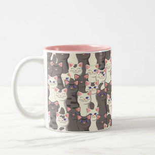 White and grey cats pattern Two-Tone coffee mug