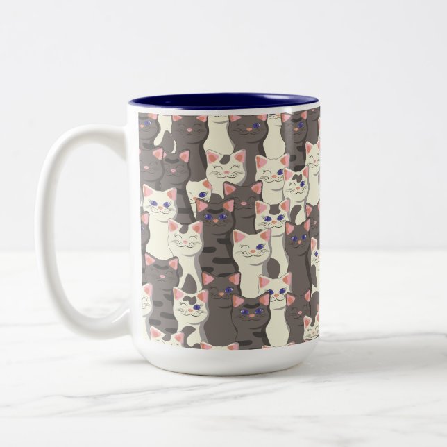White and grey cats pattern Two-Tone coffee mug (Left)