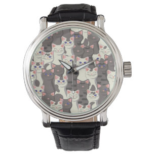 White and grey cats pattern watch