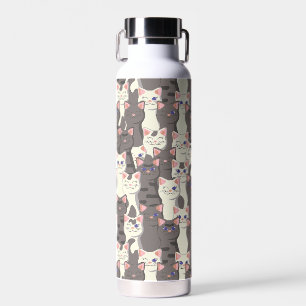 White and grey cats pattern water bottle