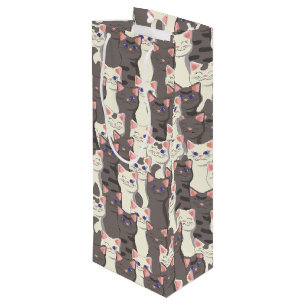 White and grey cats pattern wine gift bag