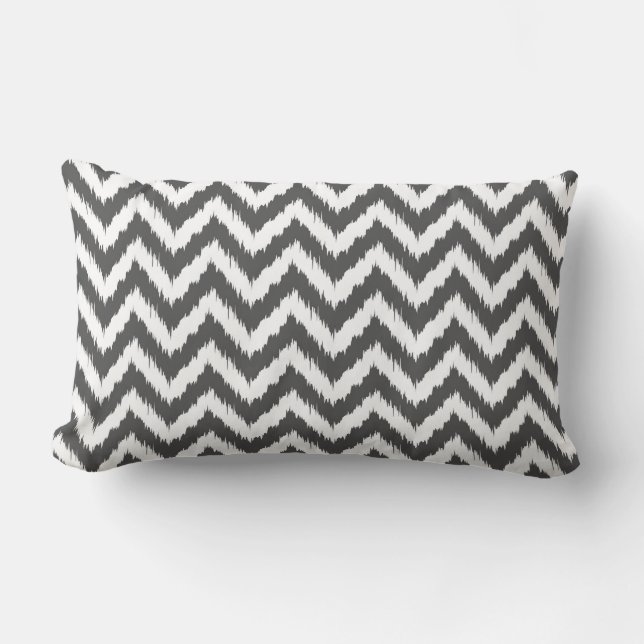 White and Grey Chevron Ikat Pattern Lumbar Pillow (Front)