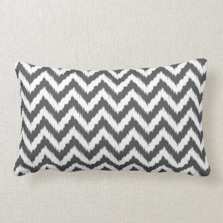 White and Grey Chevron Ikat Pattern Lumbar Pillow