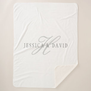White and Grey   Couples Names & Surname Monogram Sherpa Blanket