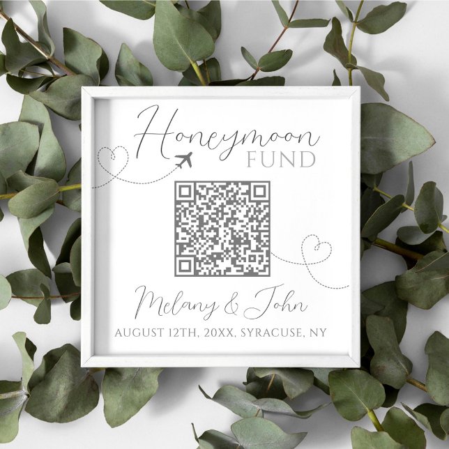 White and Grey Cute Elegant QR Code Honeymoon Fund Poster (Creator Uploaded)
