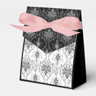 White and grey Damask openwork pattern Favor Box