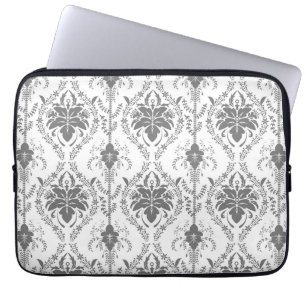 White and grey Damask openwork pattern Laptop Sleeve