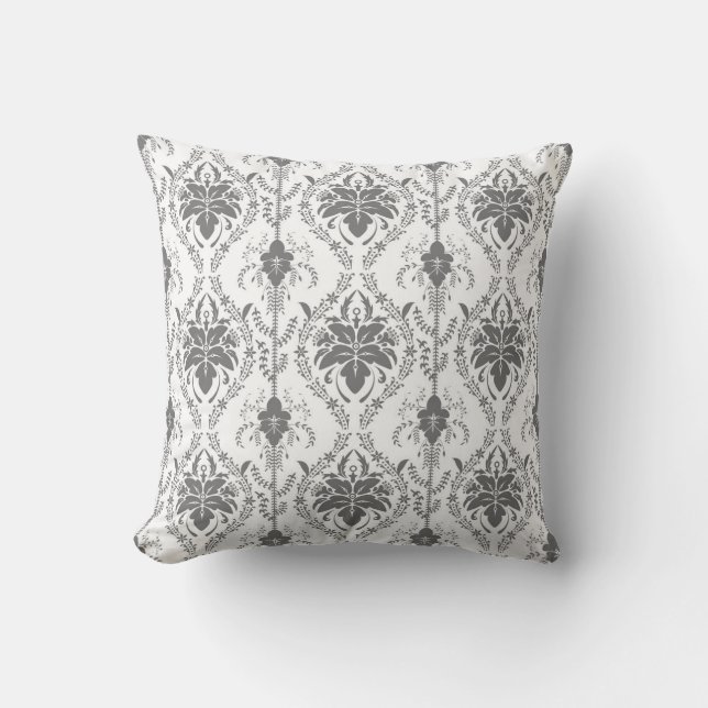 White and grey Damask openwork pattern Throw Pillow (Front)