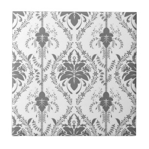 White and grey Damask openwork pattern Tile