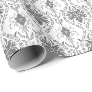 White and grey Damask openwork pattern Wrapping Paper